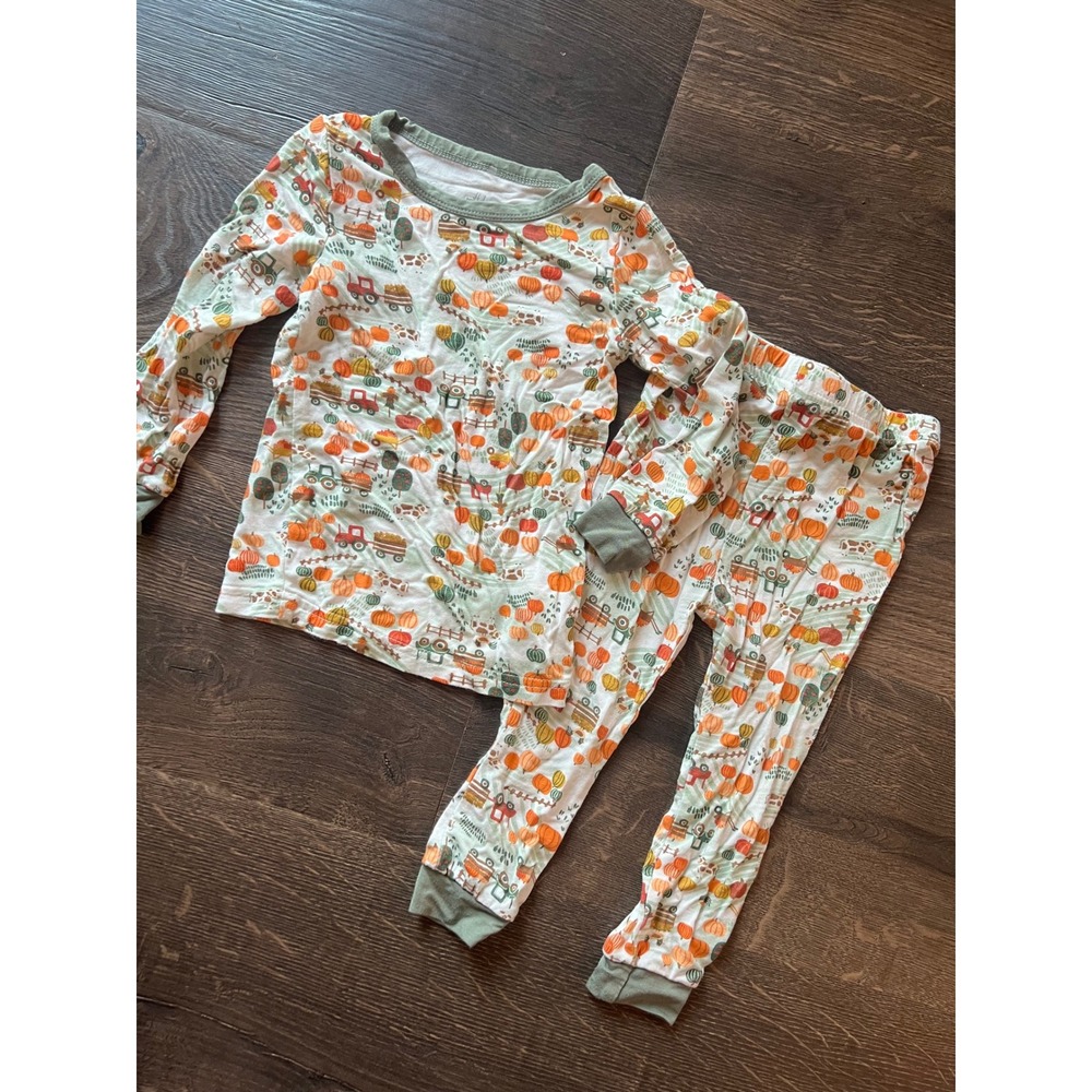 Milkberry Pajamas Kids 18M Pumpkin Tractor Harvest Print 2 Piece Bamboo Set